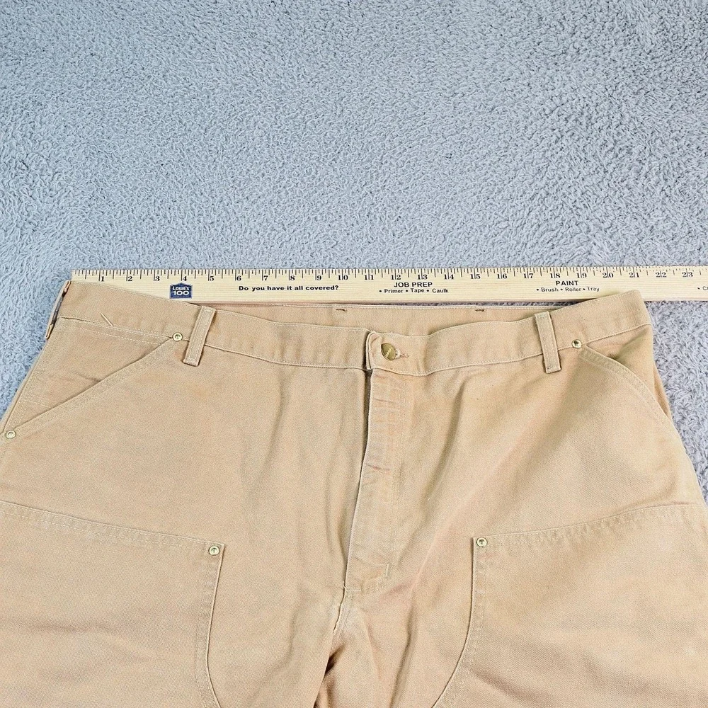 Vintage Carhartt Mens 44x32 Beige Double Knee Carpenter Workwear Pants USA Made